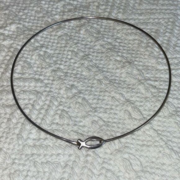 VTG silver 925 ichthus devotional fish choker necklace Jesus God - Picture 2 of 7